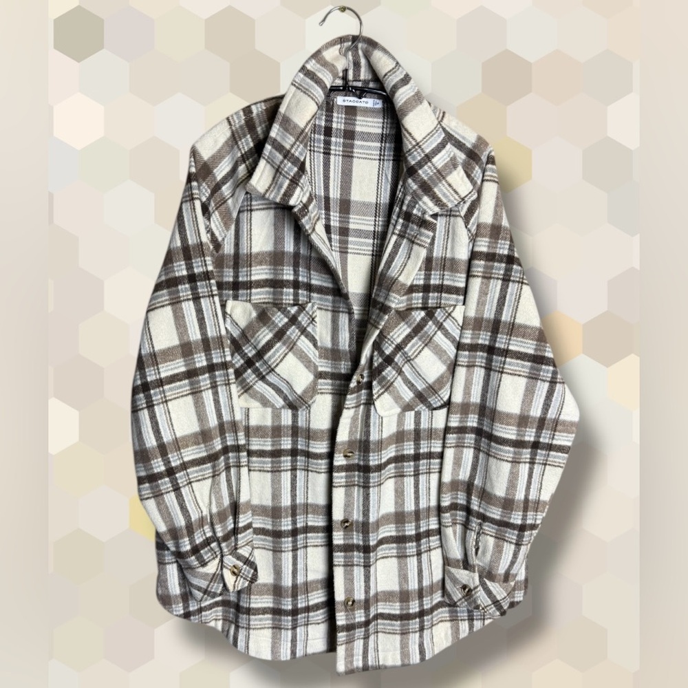 Staccato Plaid Shacket in Brown and Cream